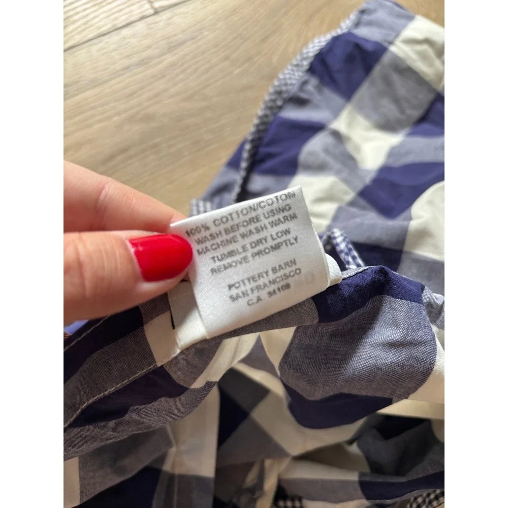 Pottery Barn King Duvet Cotton Blue White Buffalo Check Coastal Classic Preppy